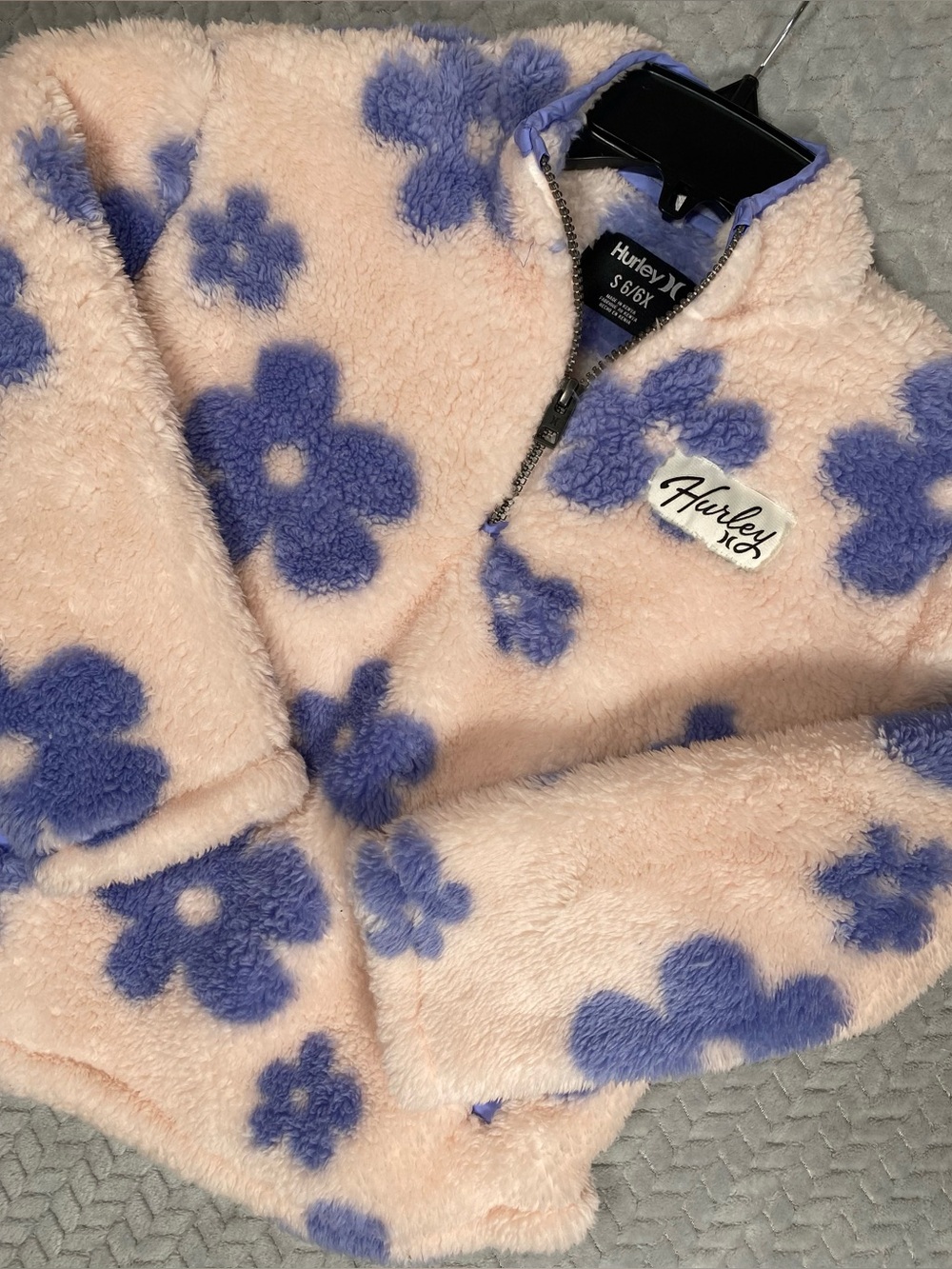 Hurley Girls Cozy Sherpa Printed Quarter-Zip Jacket (Echo Pink, S (6/6X))